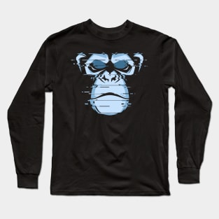 glitch chimpanzee head Long Sleeve T-Shirt